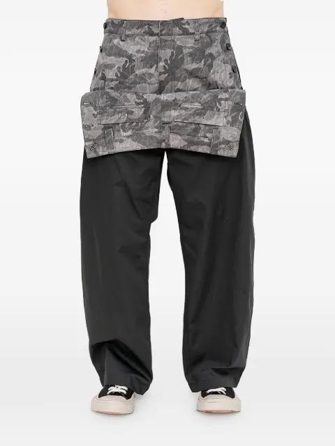 camouflage-print layered-panel trousers by JUUN.J