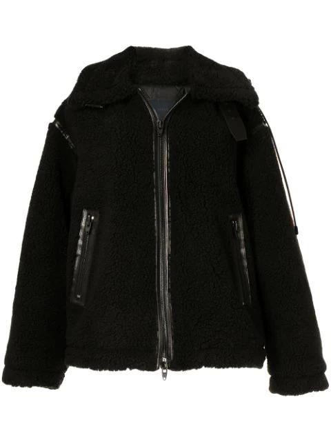 faux-shearling oversized biker coat by JUUN.J