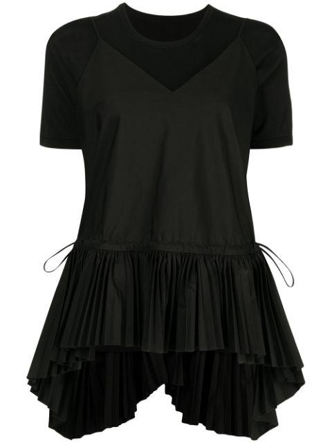 pleated-hem T-shirt by JUUN.J