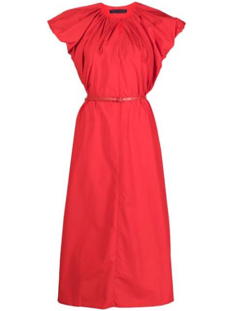 puff-sleeve gathered midi-dress by JUUN.J