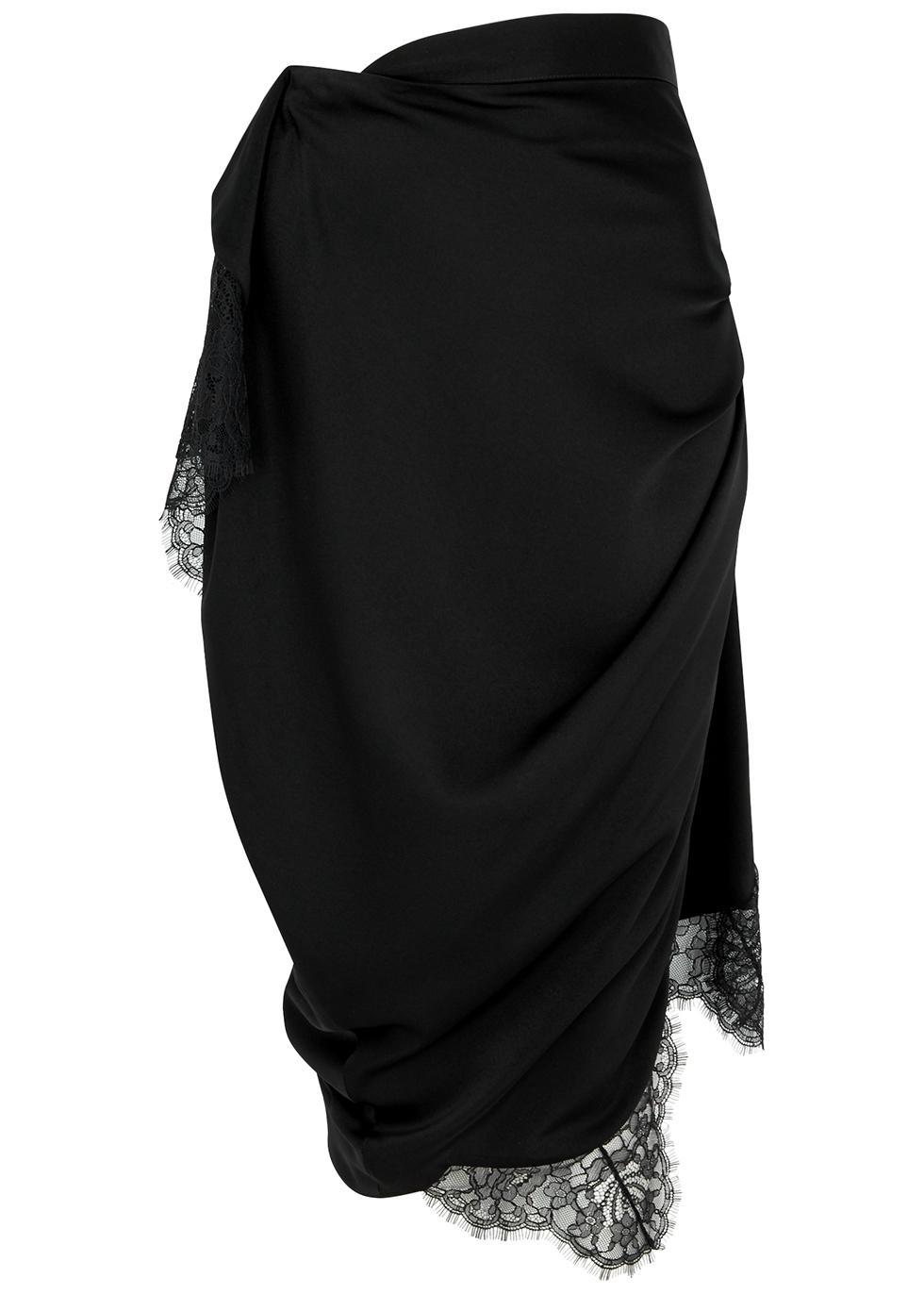 Asymmetric lace-trimmed satin midi skirt by JW ANDERSON