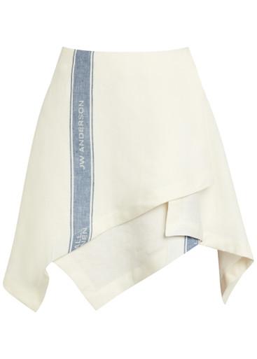Asymmetric stripe-jacquard linen mini skirt by JW ANDERSON
