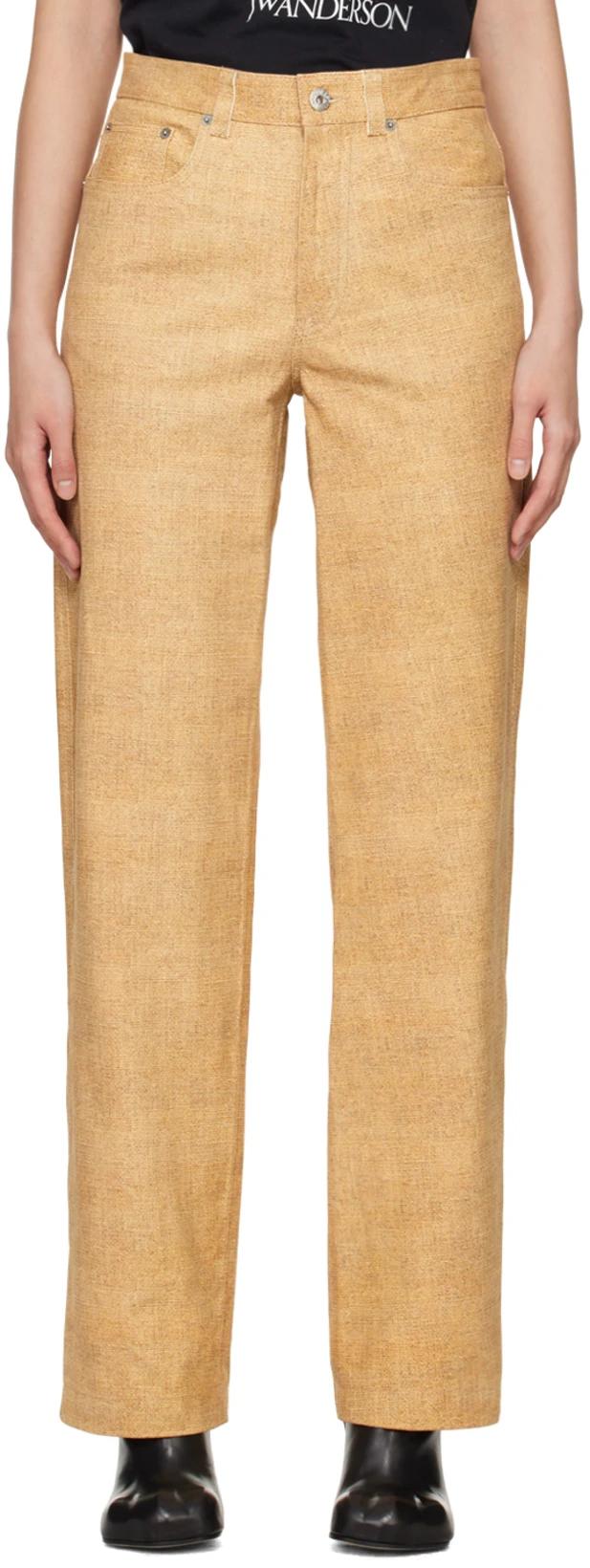 Beige Straight-Fit Leather Pants by JW ANDERSON