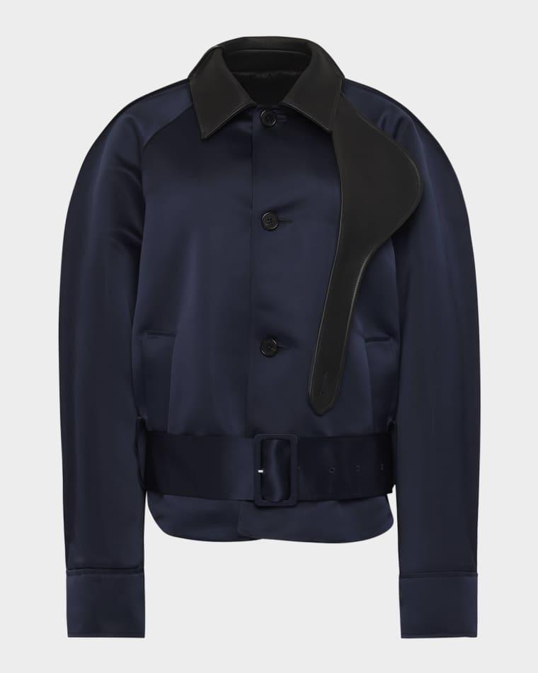 Belted Satin Rounded Blouson Jacket With Leather-Trim by JW ANDERSON Belted Satin Rounded Blouson Jacket With Leather-Trim by JW ANDERSON