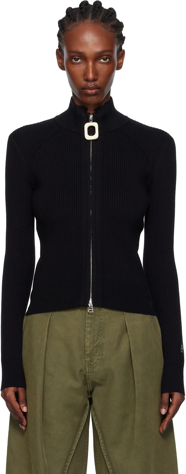 Black Fitted Zip Up Sweater by JW ANDERSON