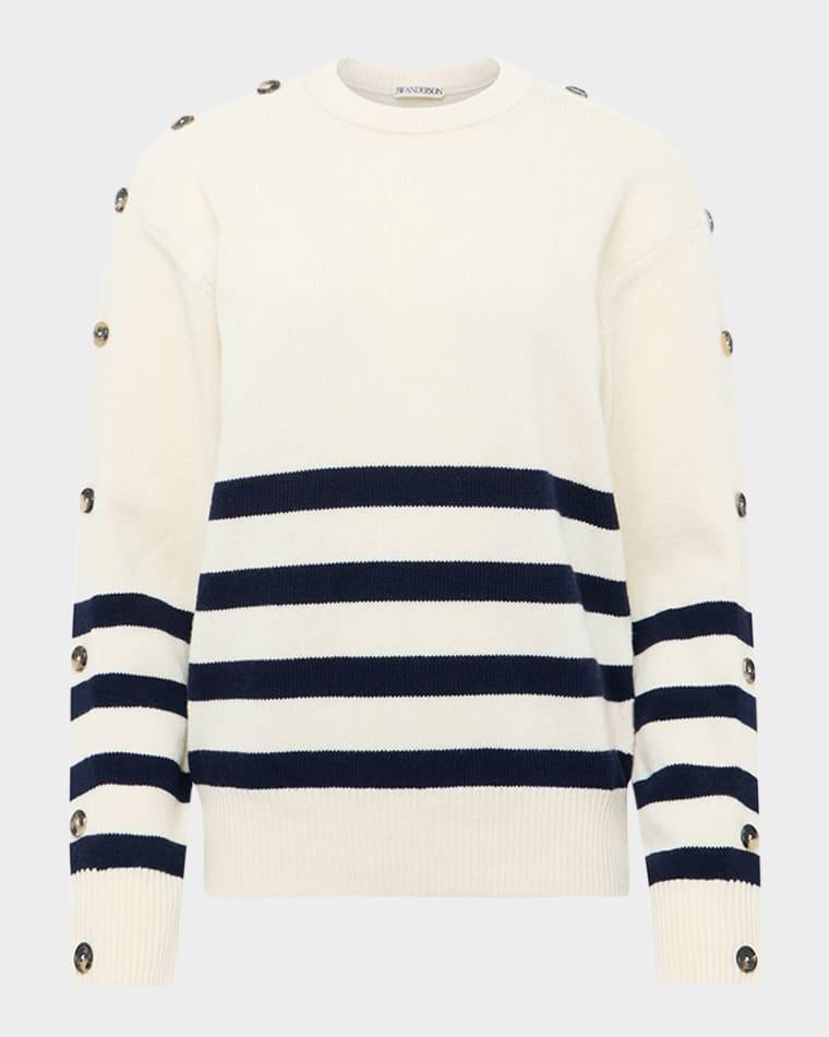 Buttoned-Sleeve Striped Crewneck Sweater by JW ANDERSON