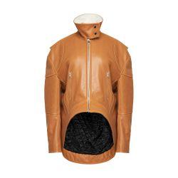 Curved leather hem high neck jacket by JW ANDERSON