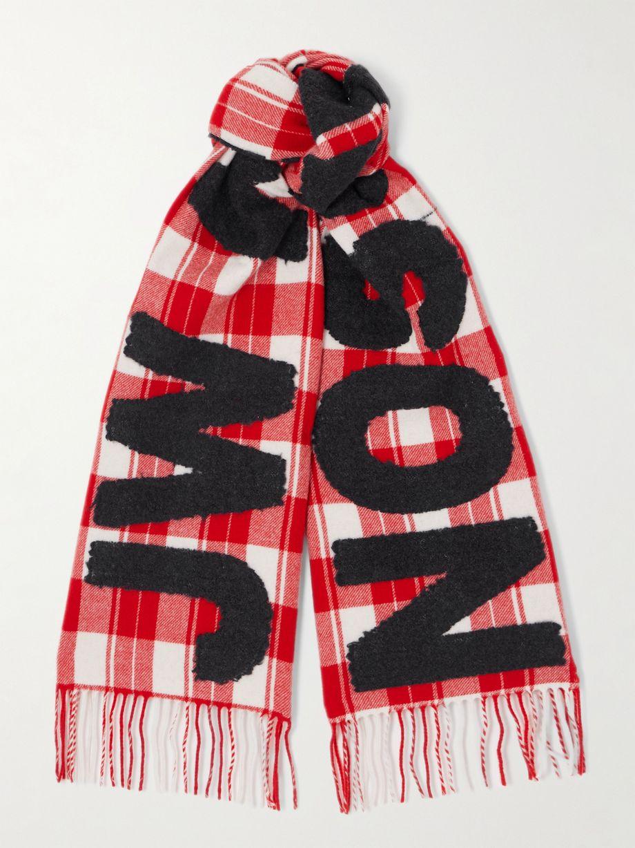 Fringed appliquéd checked wool-blend scarf by JW ANDERSON