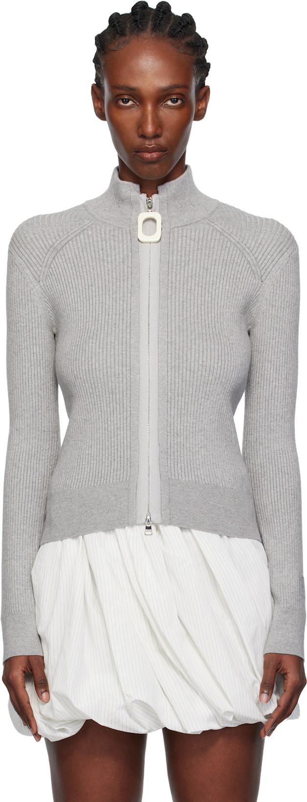 Gray Fitted Zip Up Sweater by JW ANDERSON