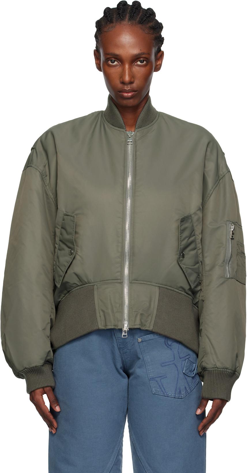 Gray Oversized Curved Hem Bomber Jacket by JW ANDERSON