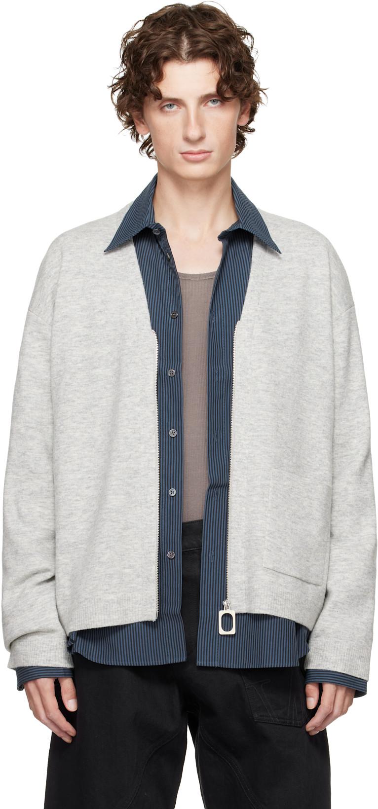 Gray V-Neck Zip-Up Cardigan by JW ANDERSON