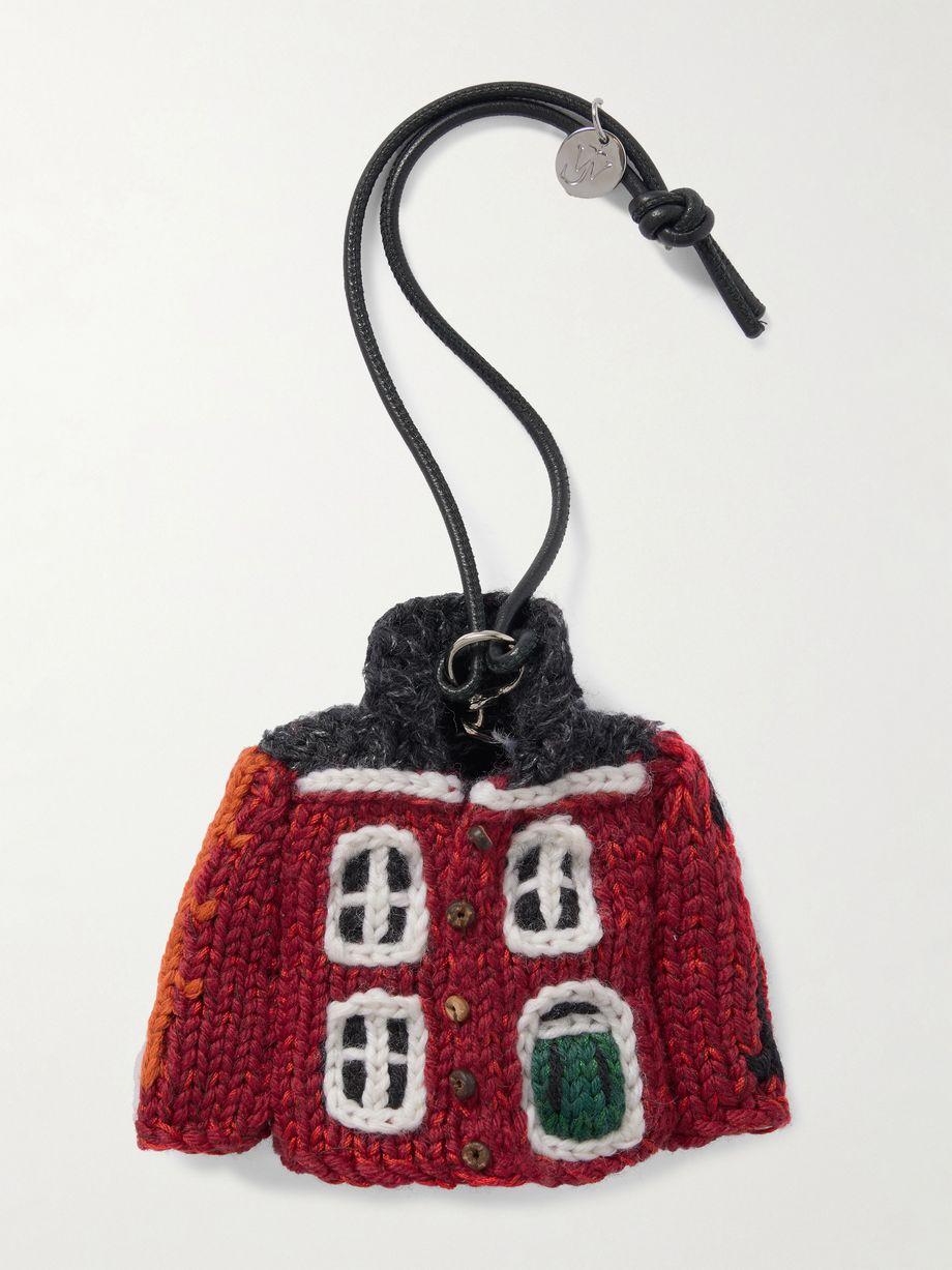 House Cardigan crocheted cotton and leather bag charm by JW ANDERSON