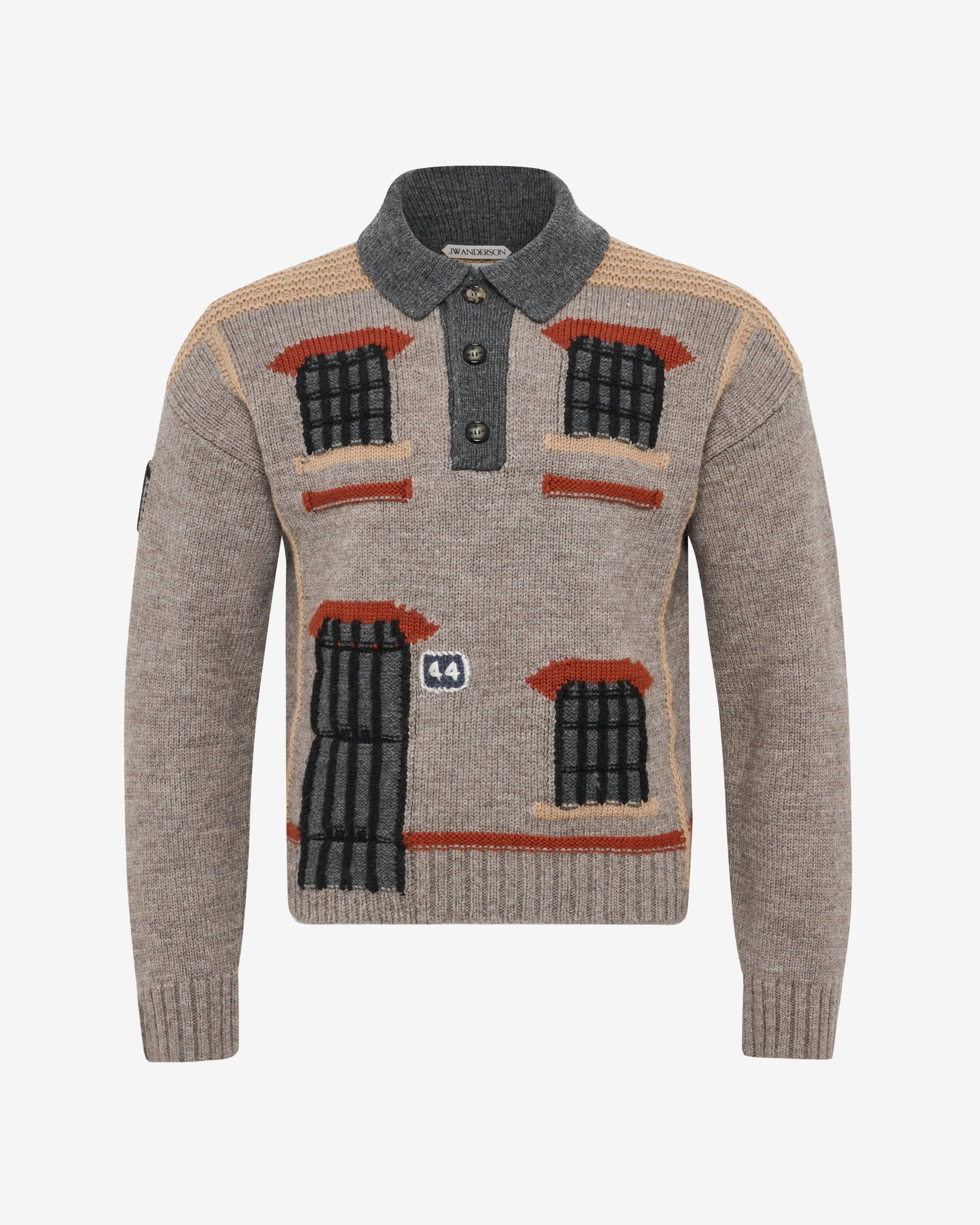 JW Anderson - Men's House Polo Jumper - (Beige Melange) by JW ANDERSON