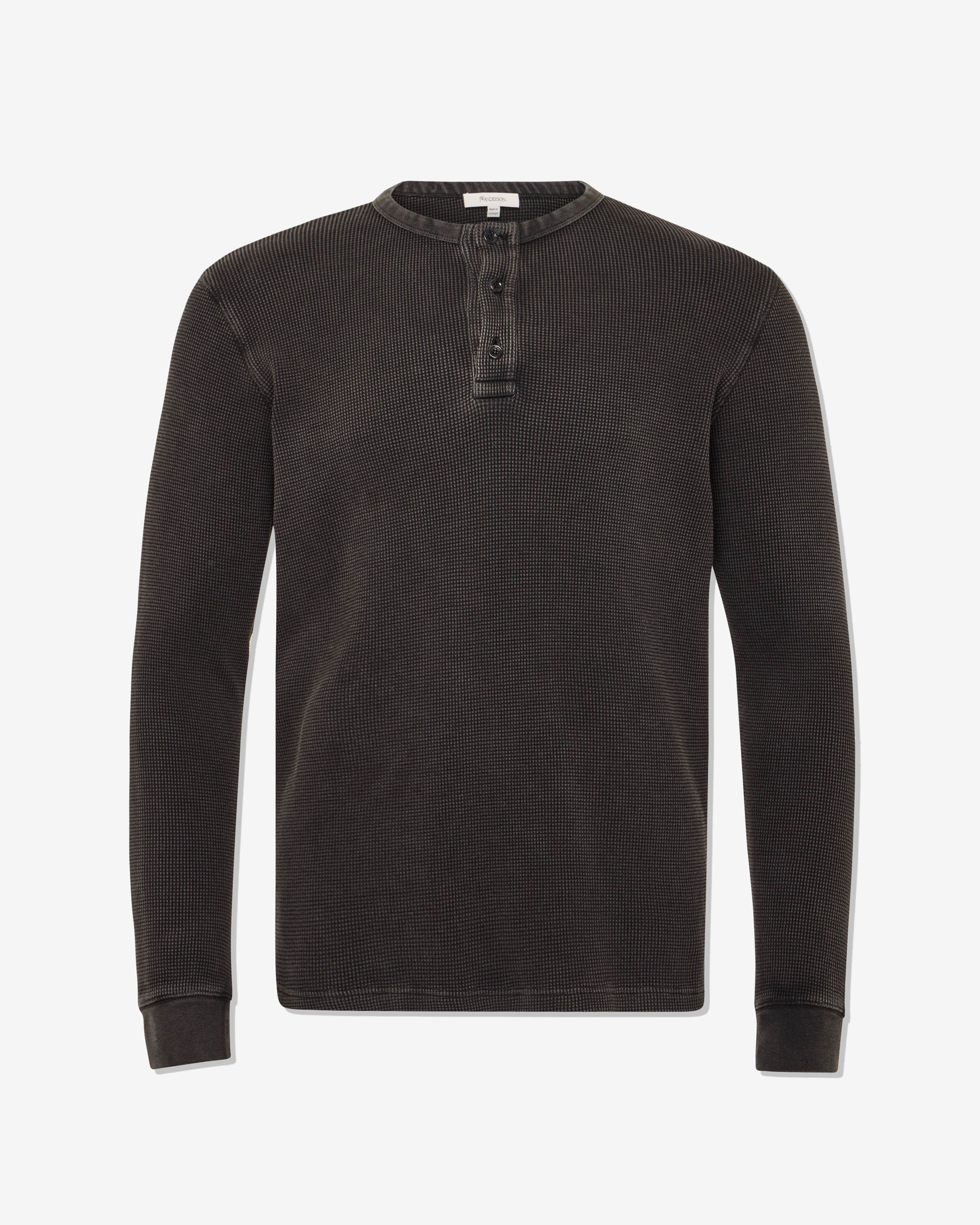 JW Anderson - Men's Long Sleeve Waffle Henley Top - (Washed Black) by JW ANDERSON