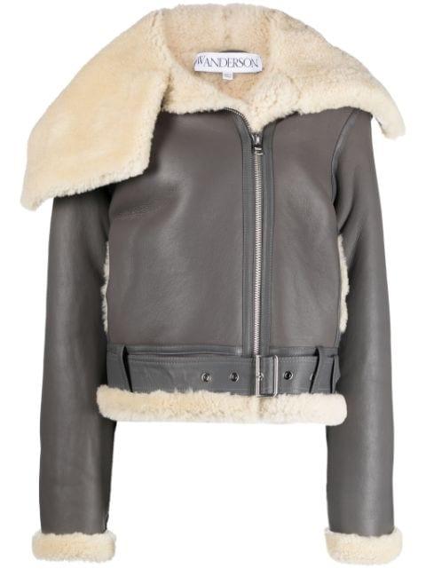 Jacke fleece-collar leather coat by JW ANDERSON