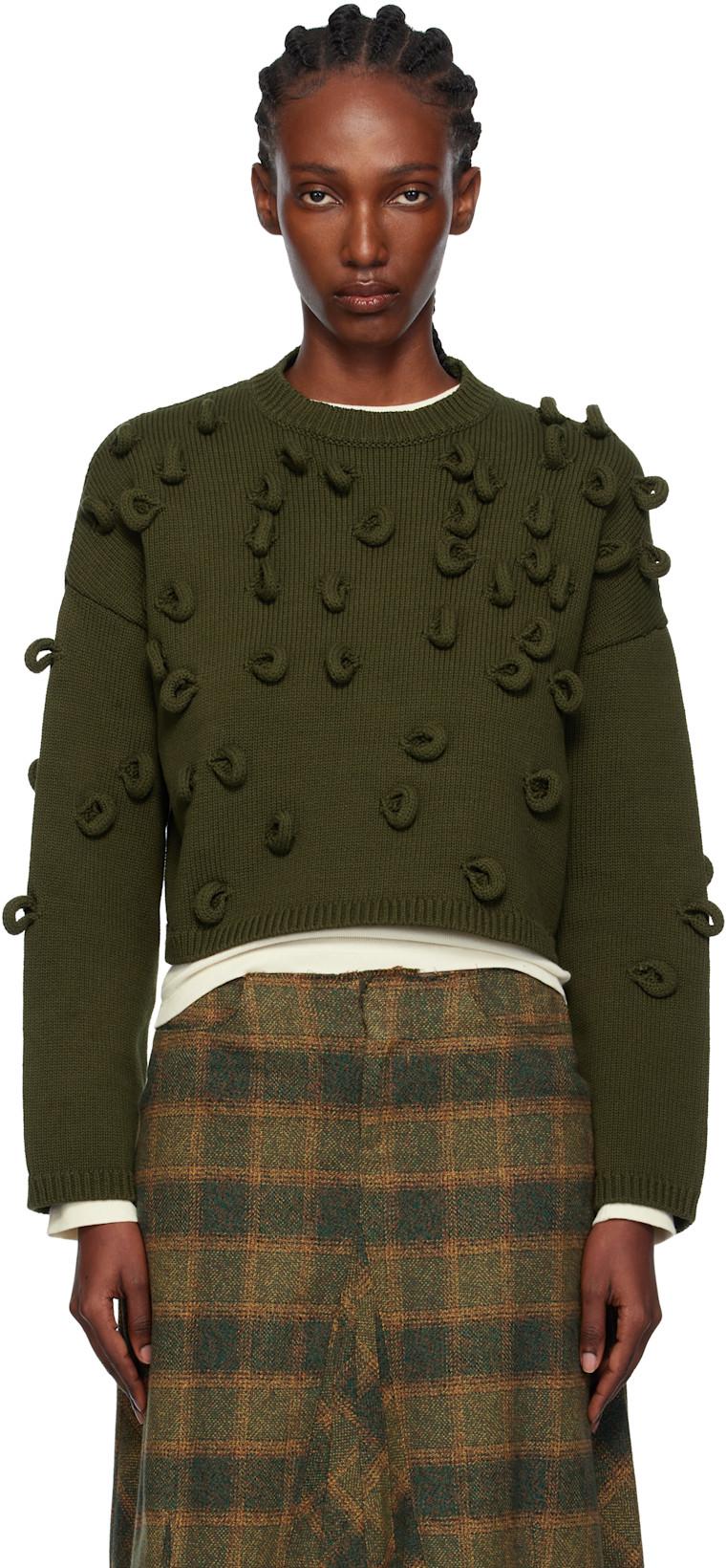 Khaki Cropped Loop Sweater by JW ANDERSON