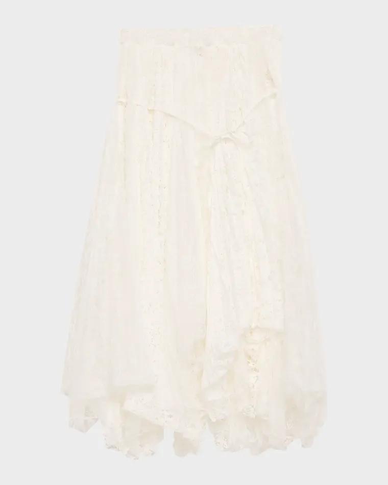 Mixed Lace Asymmetric Midi Skirt by JW ANDERSON
