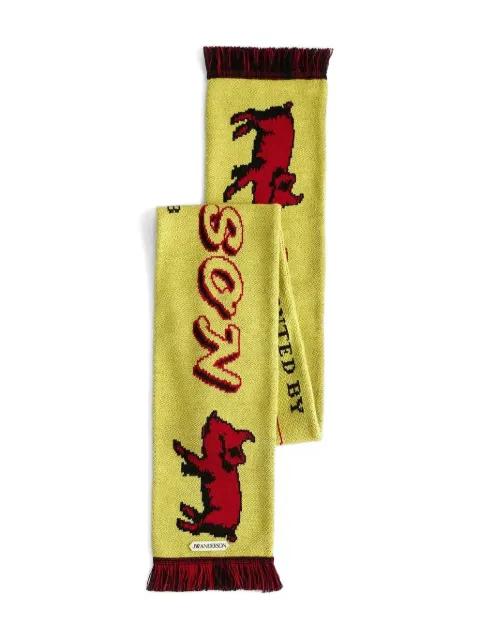 Piglet football knitted fringe scarf by JW ANDERSON