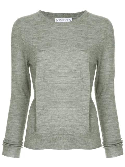 light-grey melange crew-neck jumper with dart detailing by JW ANDERSON