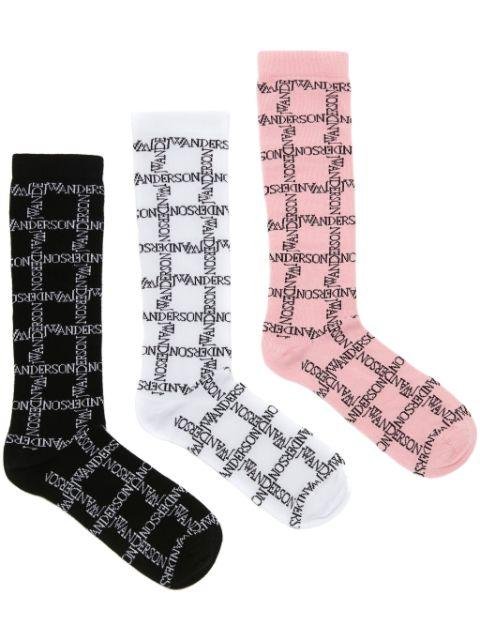 logo-intarsia cotton blend socks (pack of three) by JW ANDERSON