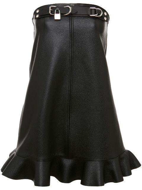 padlock-embellished ruffled leather minidress by JW ANDERSON
