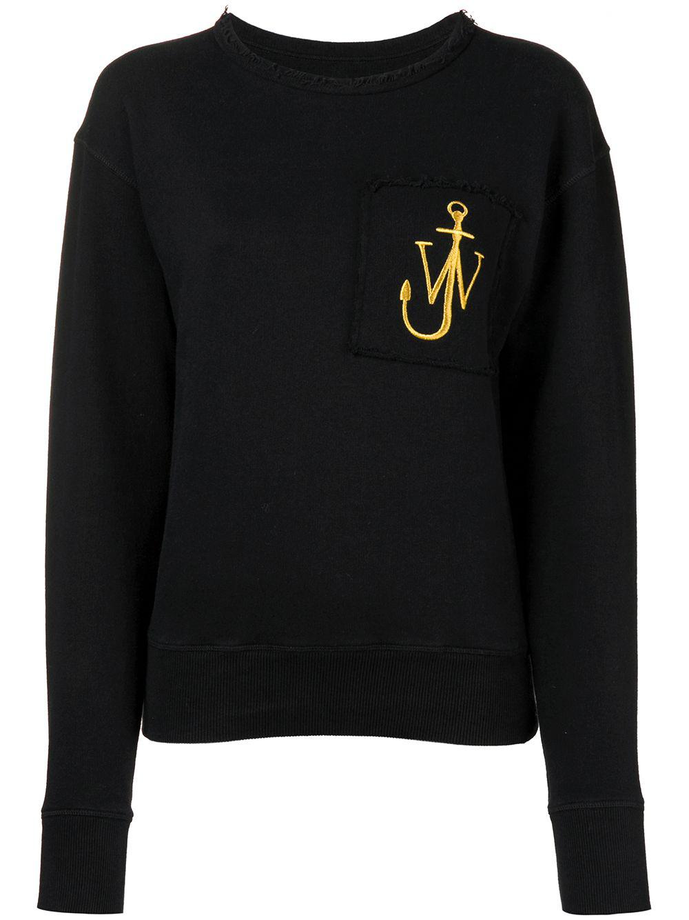 washed black raw-edge logo sweatshirt with pocket detail by JW ANDERSON