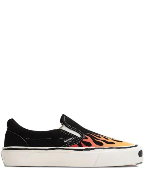 Cornell flame-pattern slip-on sneakers by KAMIYA