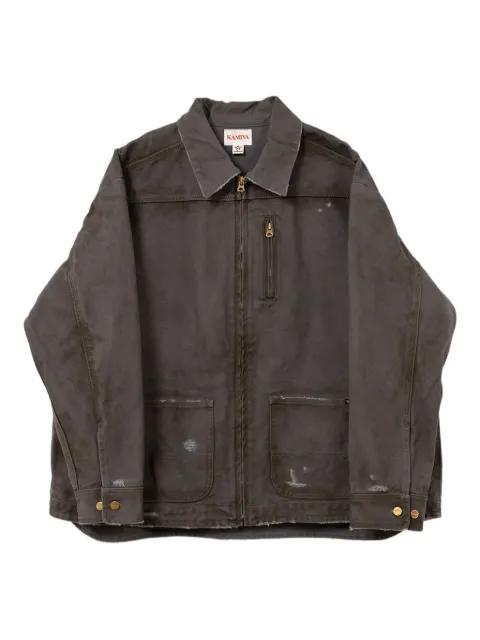 distressed pocketed denim jacket by KAMIYA