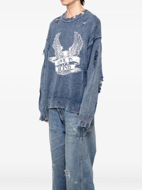 eagle-print distressed-knit sweater by KAMIYA