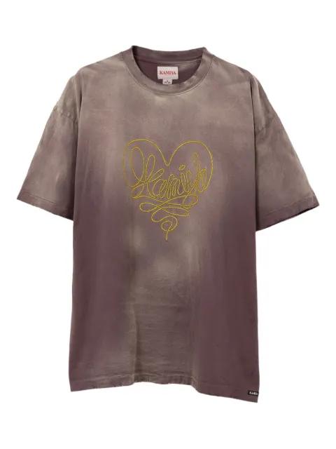 embroidered-heart cotton T-shirt by KAMIYA