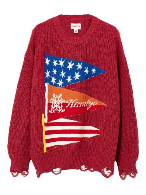 flag frayed sweater by KAMIYA