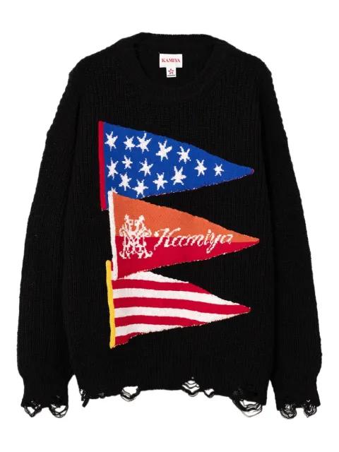 flag frayed sweater by KAMIYA