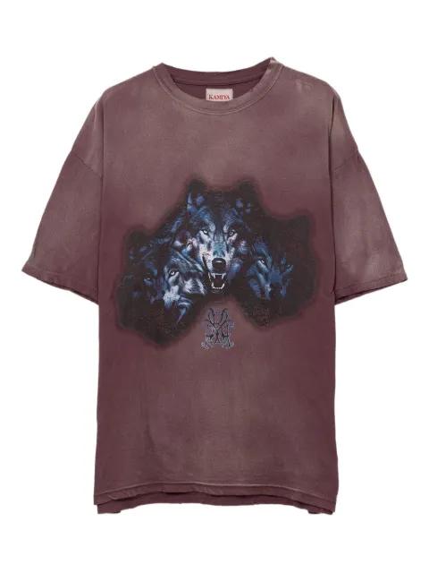 wolf-print distressed T-shirt by KAMIYA