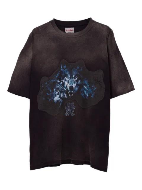 wolf-print distressed T-shirt by KAMIYA