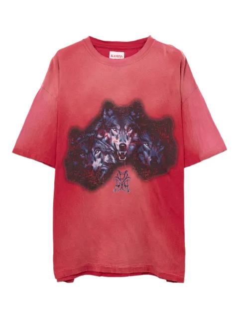 wolf-print distressed T-shirt by KAMIYA