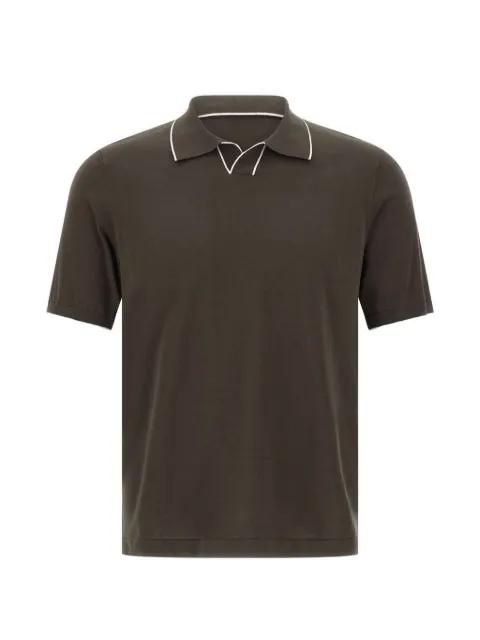 piped-trim polo-collar T-shirt by KANGRA