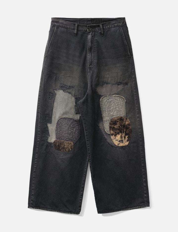 Katsuragi Port Straight-Leg Patchwork Distressed Cotton-Twill Trousers by KAPITAL