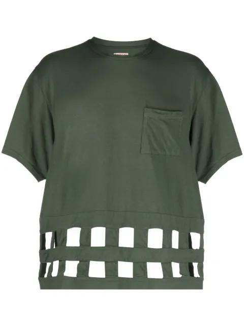 Windowpane eyelet-detail cotton T-shirt by KAPITAL