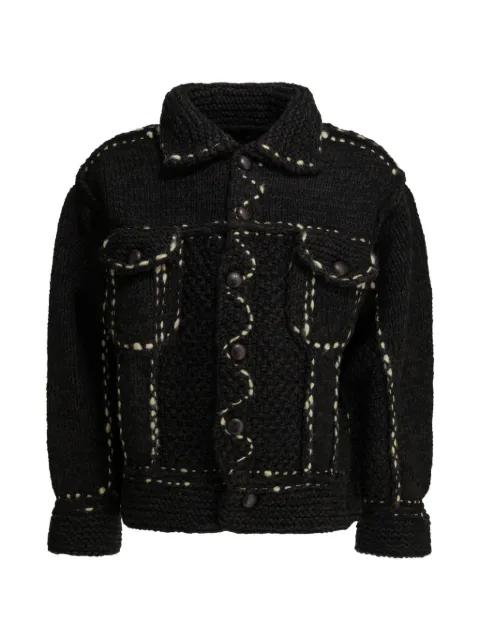 button trim wool cardigan by KAPITAL