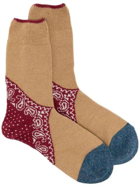 colour-block bandana-print socks by KAPITAL