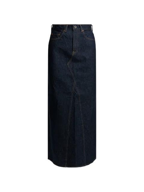 denim pencil midi skirt by KAPITAL