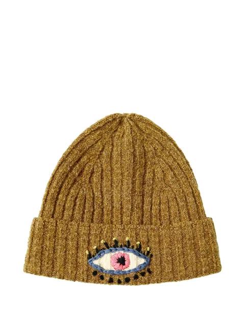 embroidered-eye knit beanie hat by KAPITAL