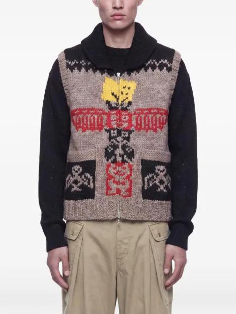 knit totem pole zip vest by KAPITAL