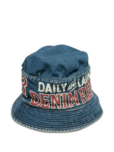lettering-print denim bucket hat by KAPITAL