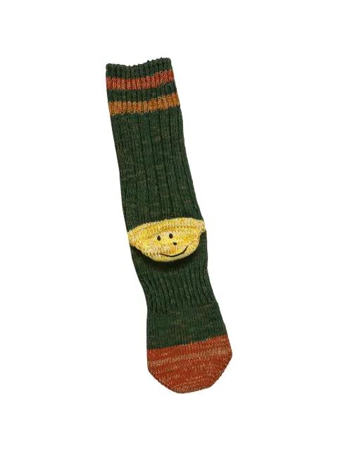 rainbow striped smiley socks by KAPITAL
