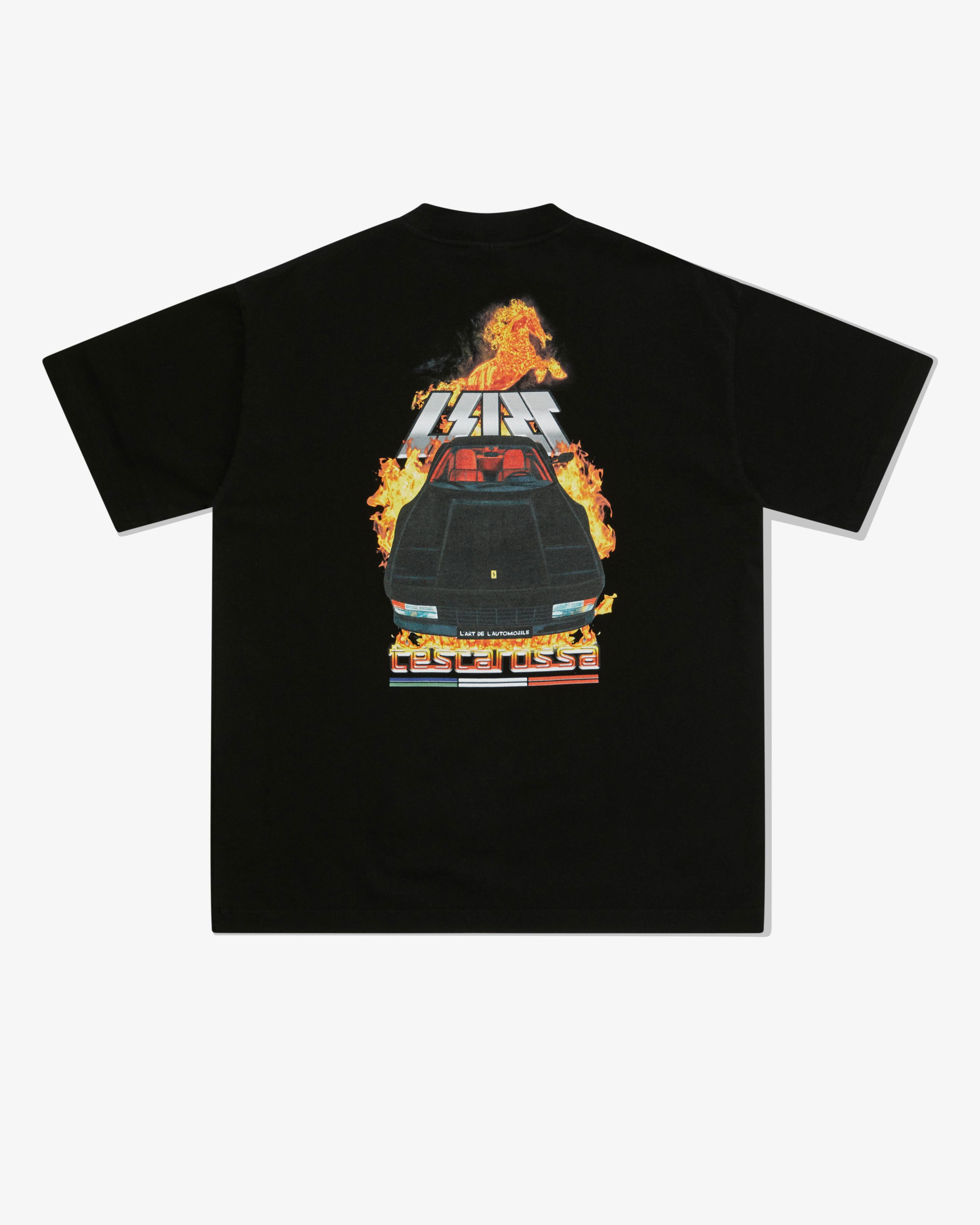 KAR L'Art De L'Automobile - Men’s Testarossa Flames T-Shirt - (Black) by KAR L'ART DE L'AUTOMOBILE KAR L'Art De L'Automobile - Men’s Testarossa Flames T-Shirt - (Black) by KAR L'ART DE L'AUTOMOBILE