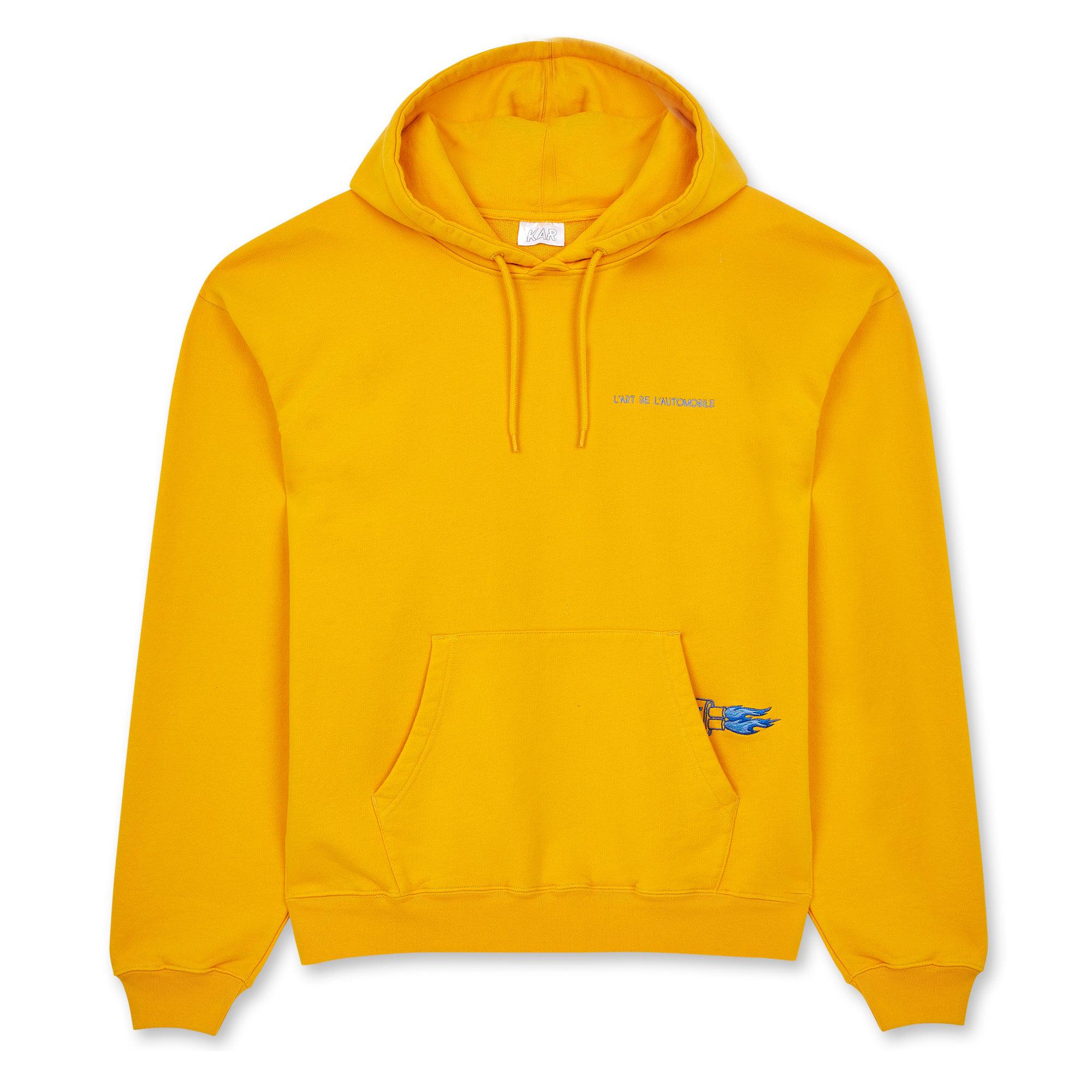 Kar L’Art De L’Automobile - Blue Backfire Hoodie - (Yellow) by KAR L'ART DE L'AUTOMOBILE