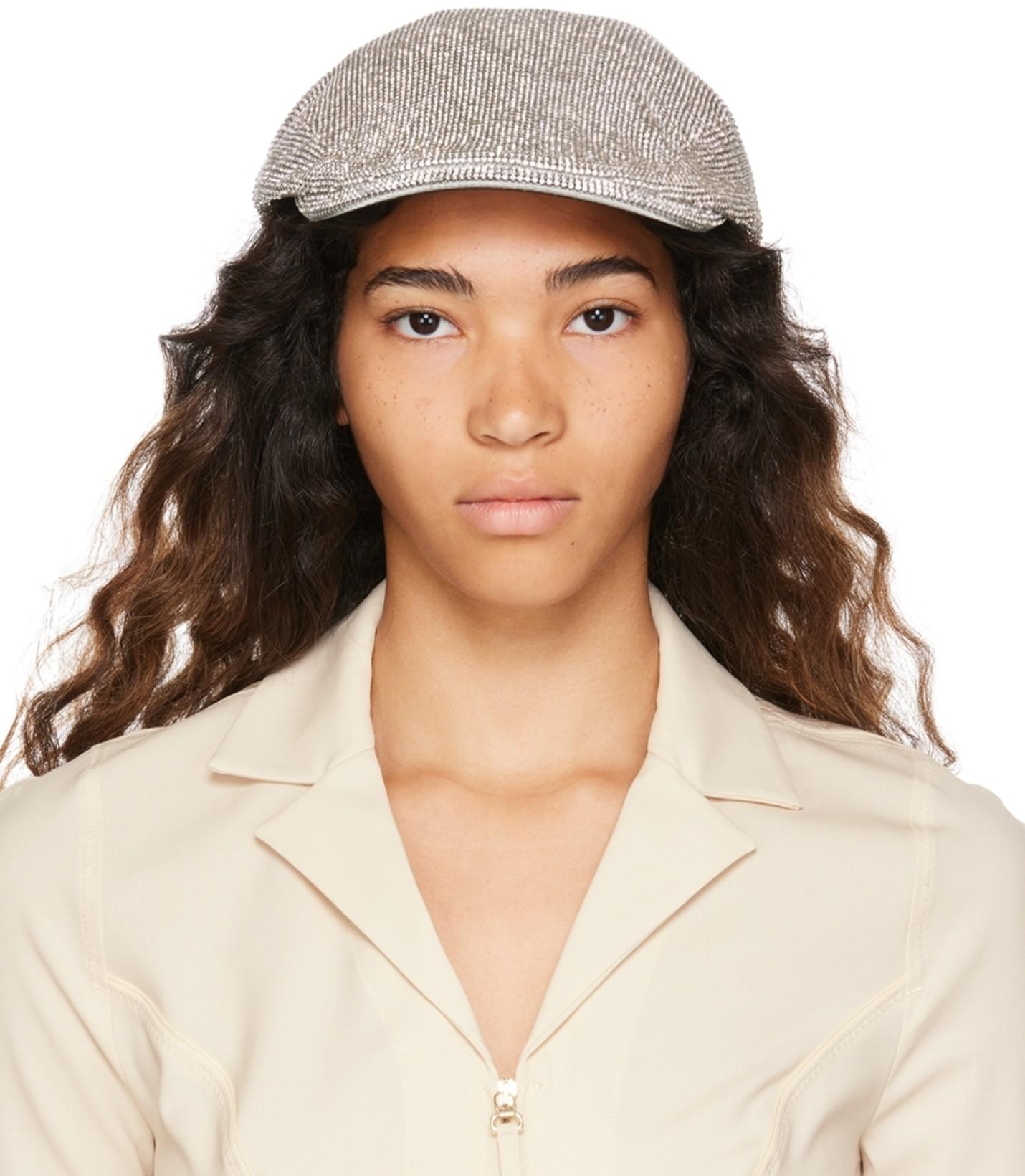 Black Crystal Mesh Flat Cap by KARA
