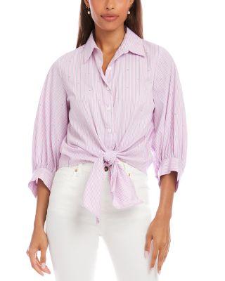 Blouson Sleeve Embellished Tie Front Top by KAREN KANE