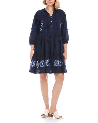 Blouson Sleeve Embroidered Lace Trim Tiered Dress by KAREN KANE